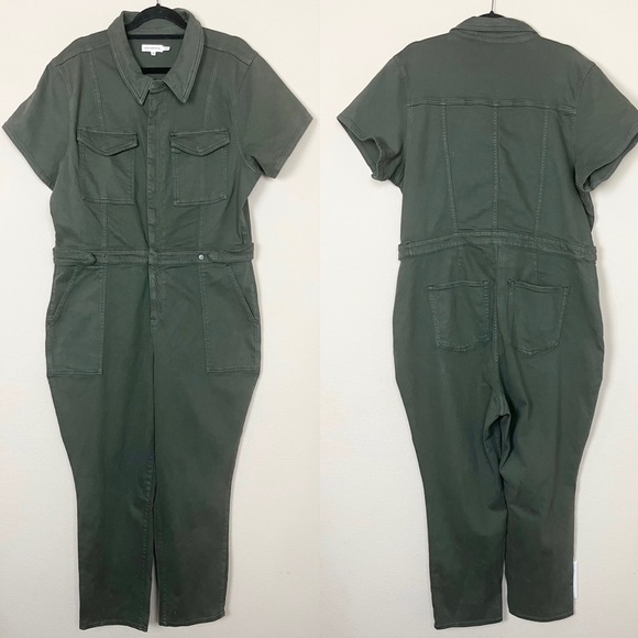 Good American Fit for Success Short Sleeve Forest Green Denim Jumpsuit - Picture 4 of 15